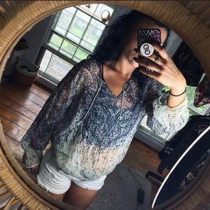 Ana | Sheer Tie Front Flowy Blouse